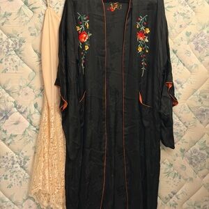Estate Black and Orange Floral Embroidered Kaftan one of kind